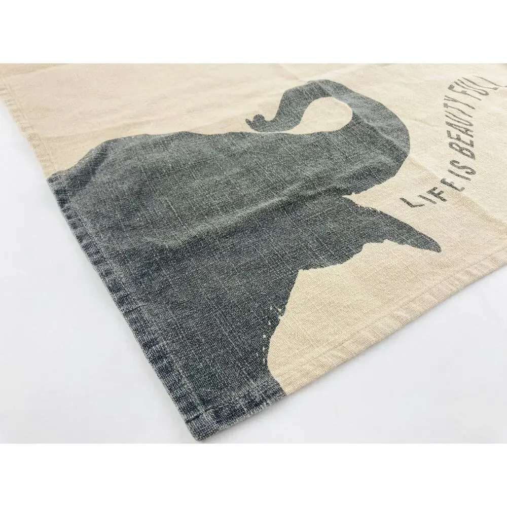 SUGARBOO DESIGNS Natural Cotton Tea Towel Elephant Tan Life Beautiful Wall Hangi